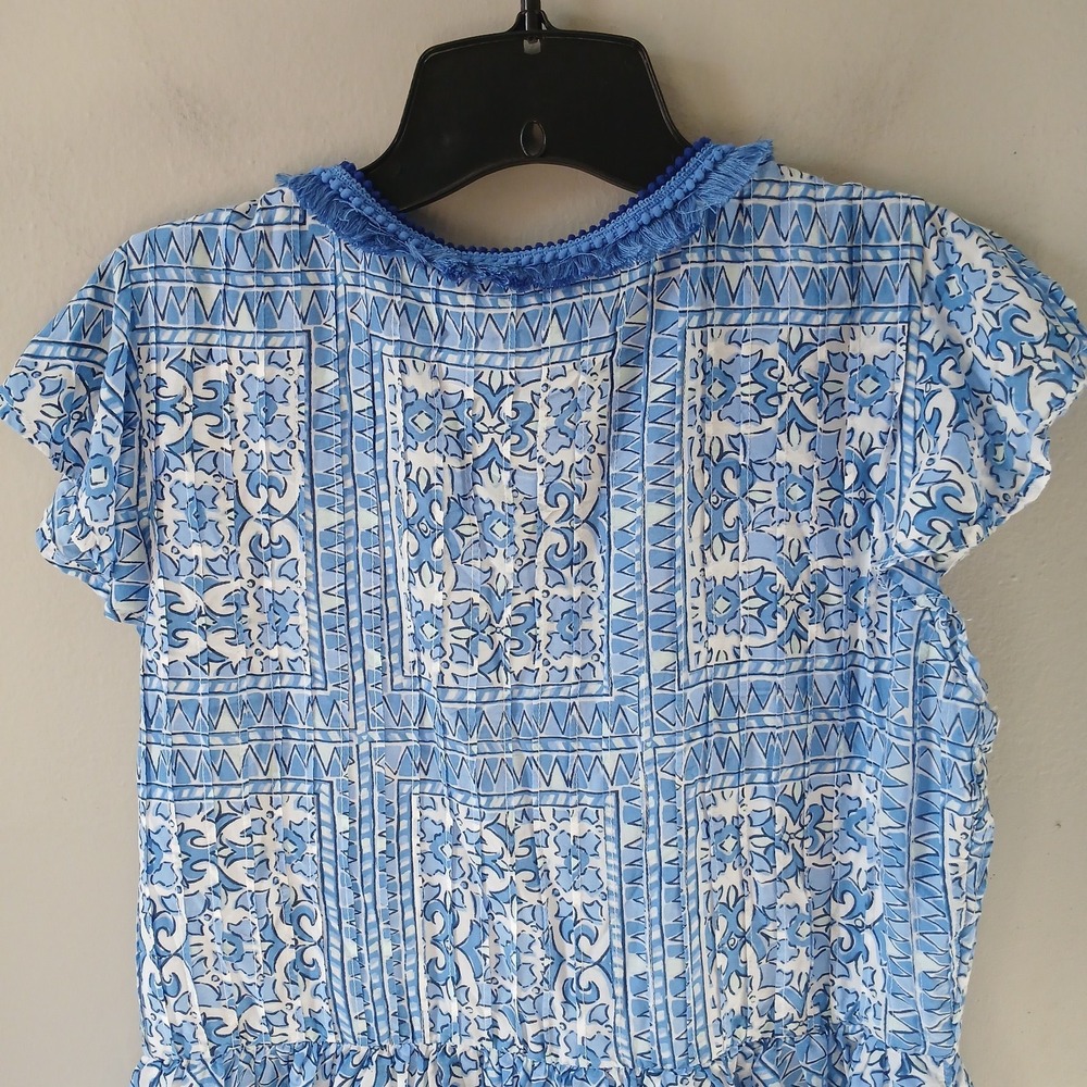 Vineyard Vines Women's Size Medium Cay Scarf Print Pintuck Dress Fringe Mini - Picture 14 of 16